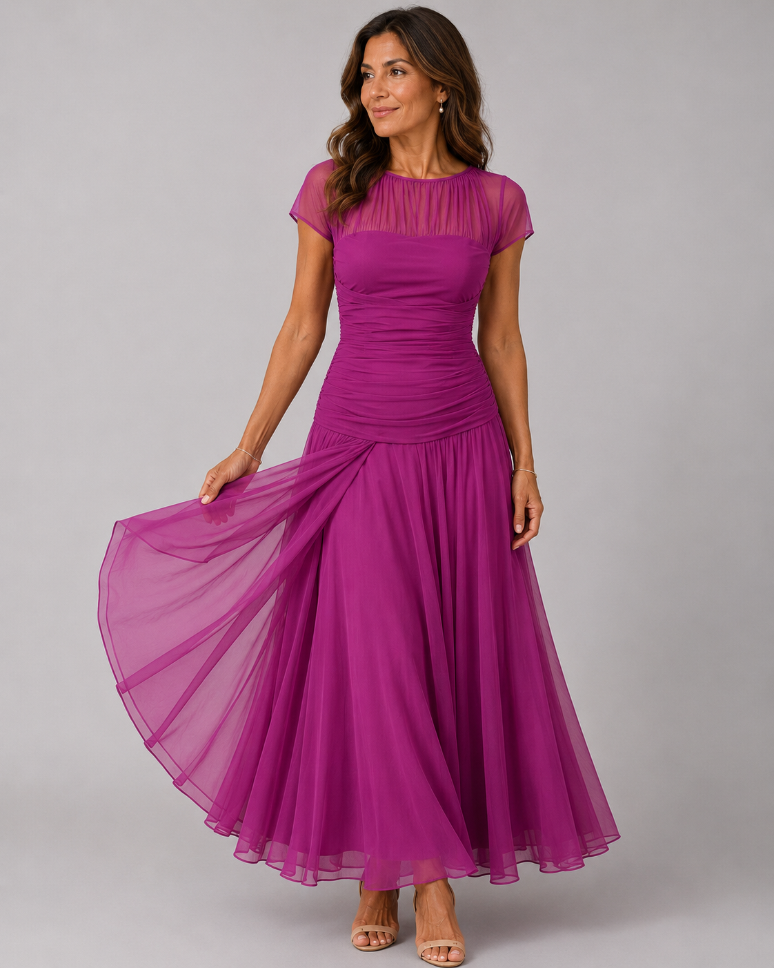 Liviana | Elegant Mesh Overlay Evening Dress
