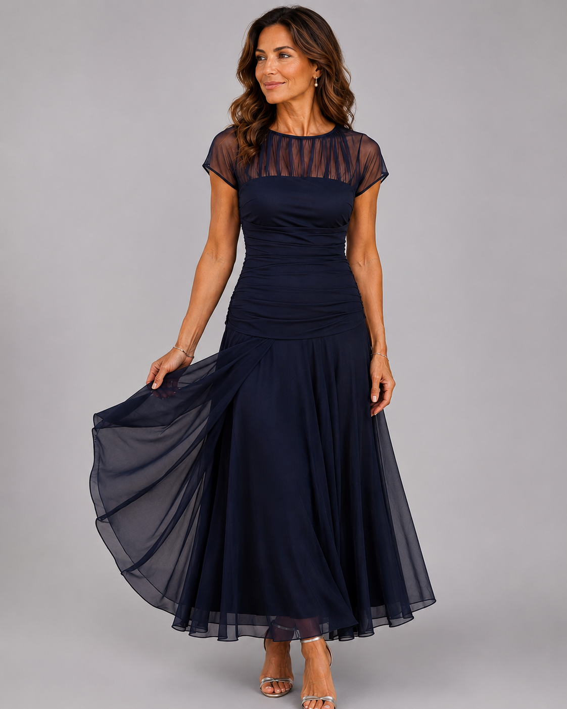 Liviana | Elegant Mesh Overlay Evening Dress