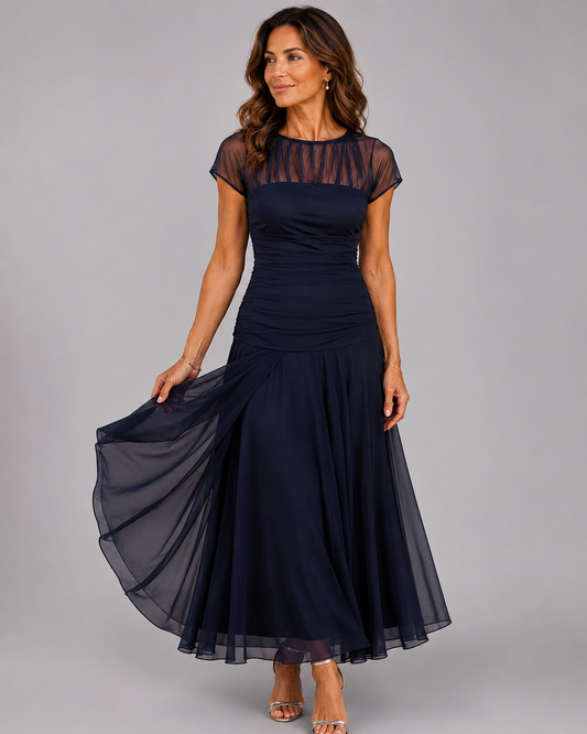 Liviana | Elegant Mesh Overlay Evening Dress