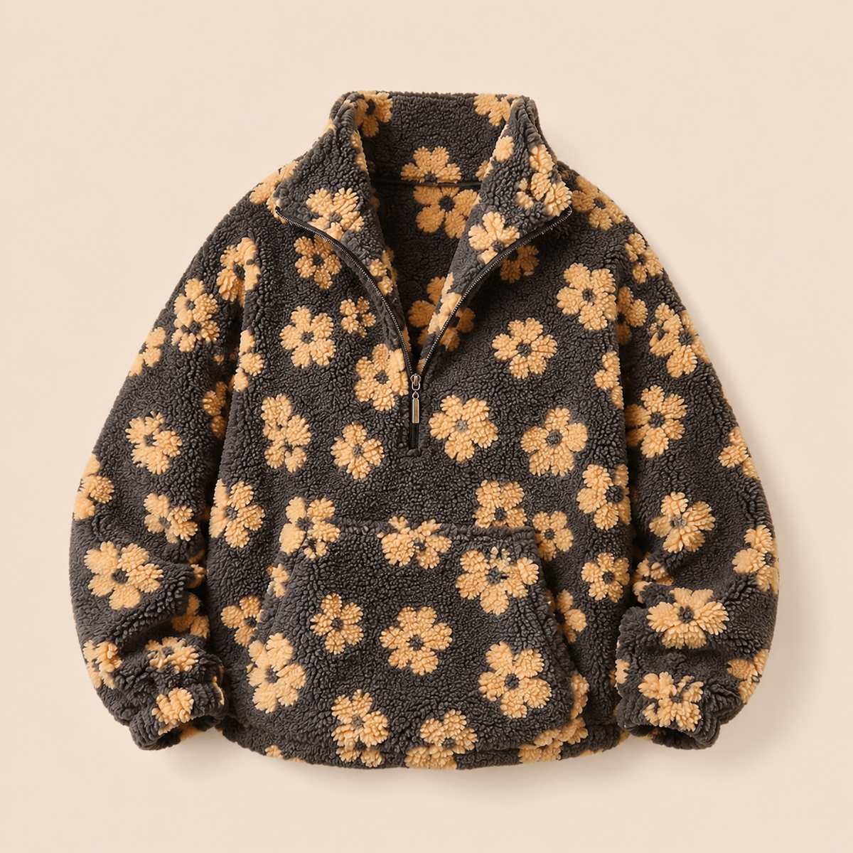 Jolene | Cosy Floral Fleece Half Zip Sweater
