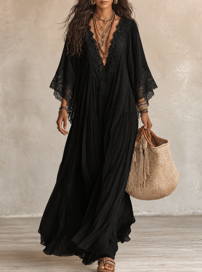 Quintessa | Bohemian Lace V Neck Maxi Dress