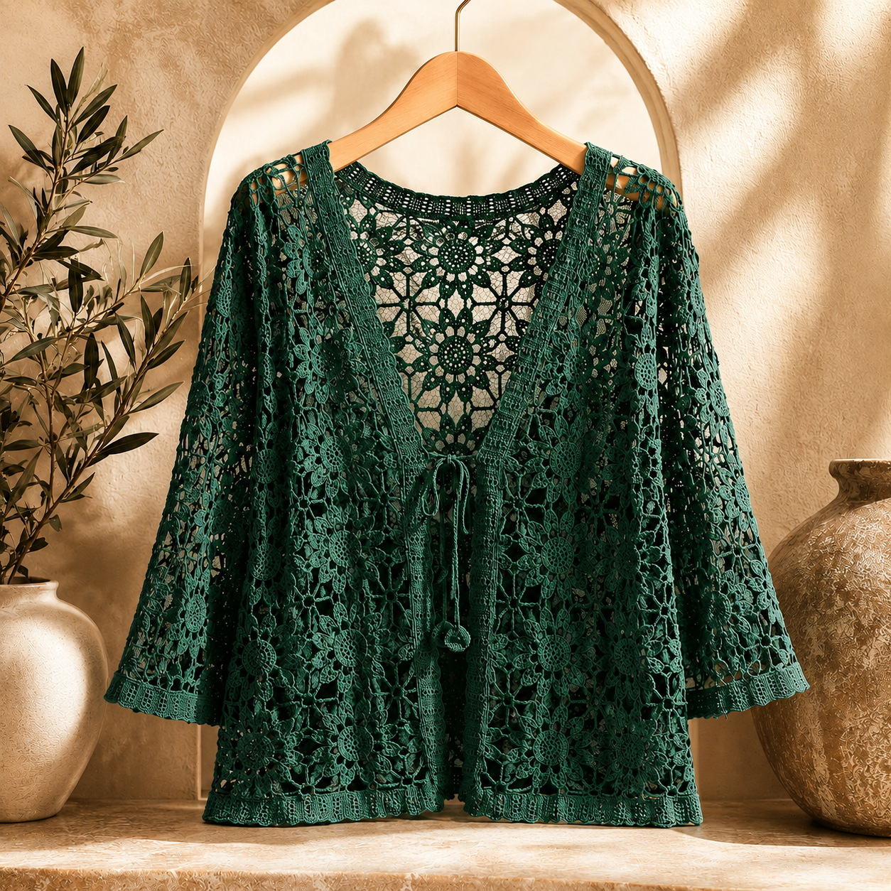 Elsinora | Floral Crochet Tie Front Cardigan