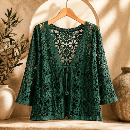 Elsinora | Floral Crochet Tie Front Cardigan