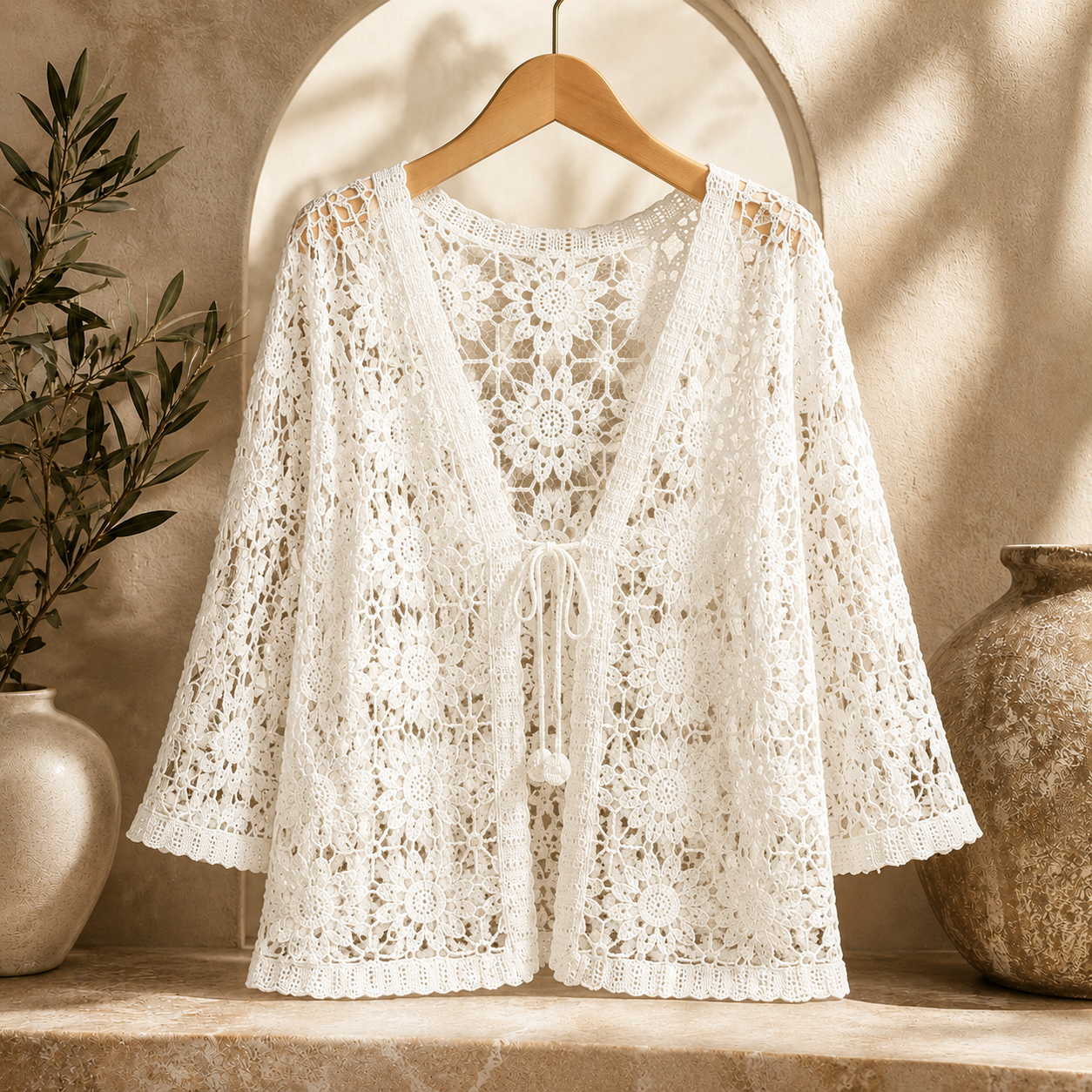 Elsinora | Floral Crochet Tie Front Cardigan