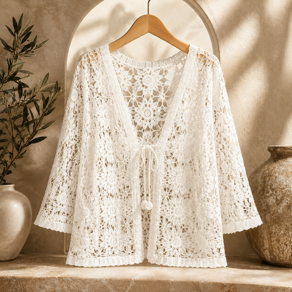 Elsinora | Floral Crochet Tie Front Cardigan