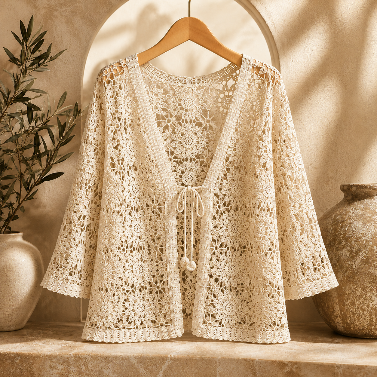 Elsinora | Floral Crochet Tie Front Cardigan