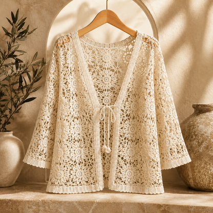 Elsinora | Floral Crochet Tie Front Cardigan