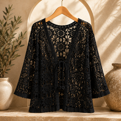 Elsinora | Floral Crochet Tie Front Cardigan