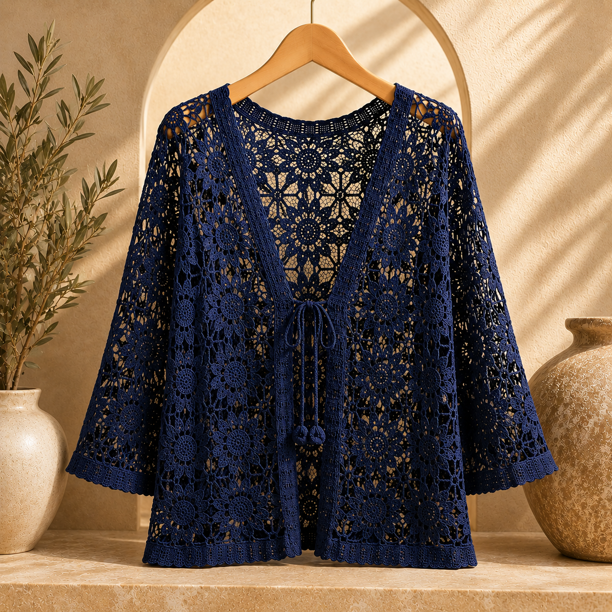 Elsinora | Floral Crochet Tie Front Cardigan
