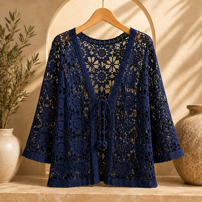 Elsinora | Floral Crochet Tie Front Cardigan