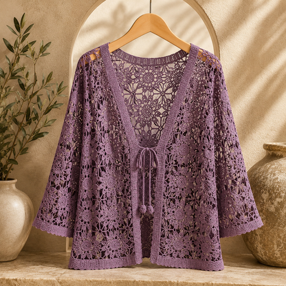 Elsinora | Floral Crochet Tie Front Cardigan