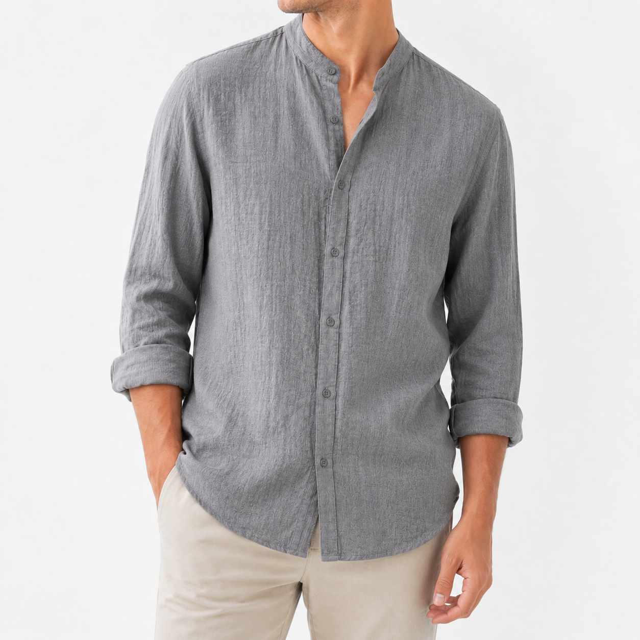 Fulton | Premium Linen Band Collar Shirt