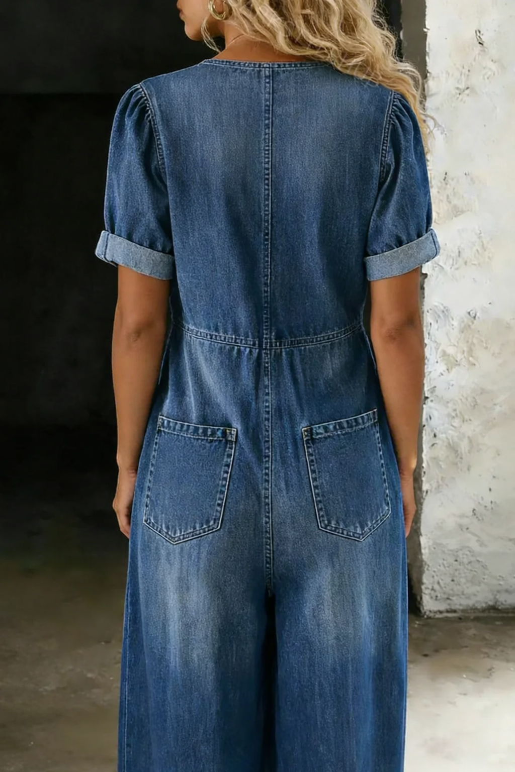 Faelisse | Tie Front Denim Wide Leg Jumpsuit