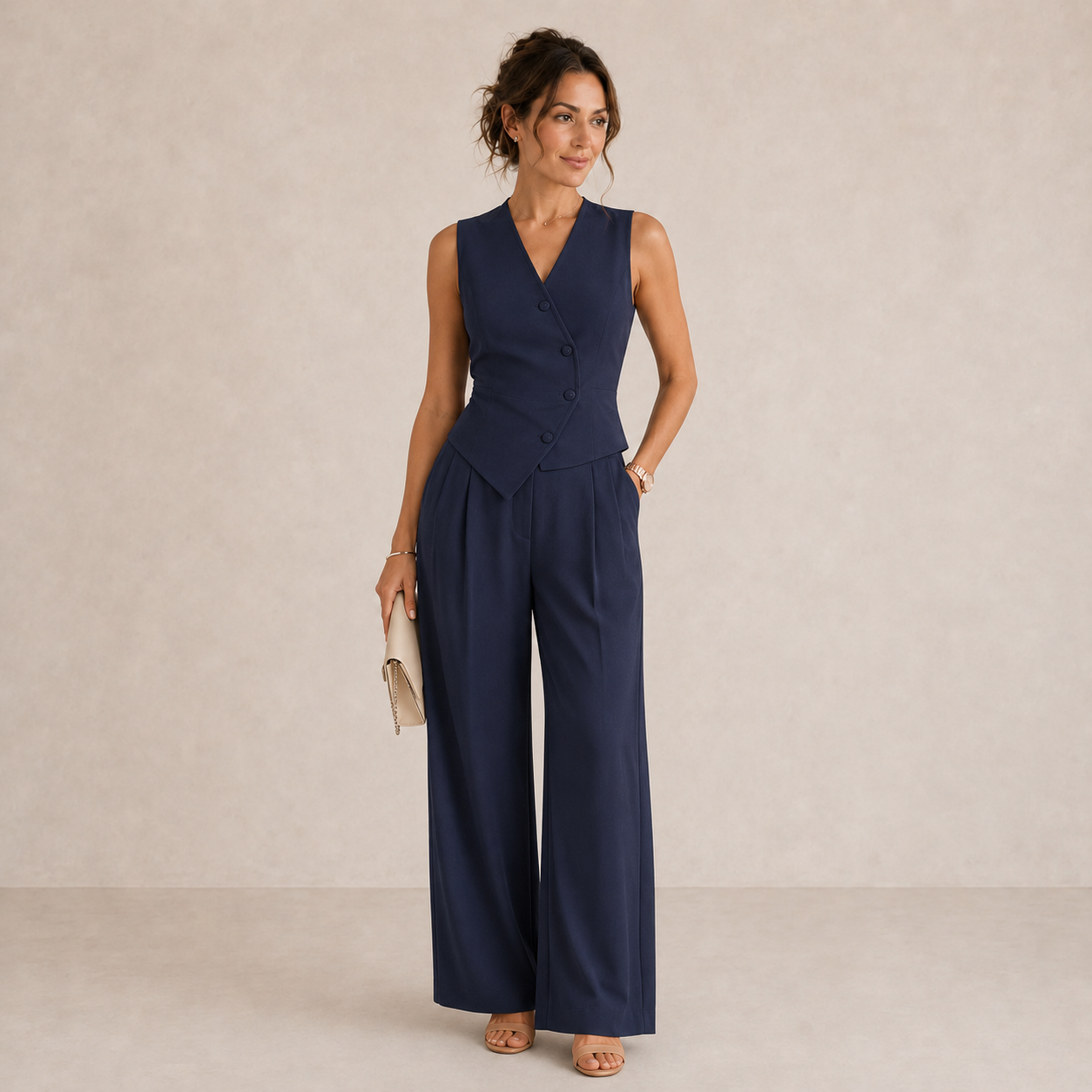 Quinmerie | Sleeveless Vest and Wide Leg Two Piece Set