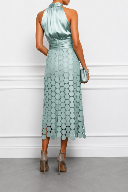 Giovelle | Satin Neck Evening Midi Dress