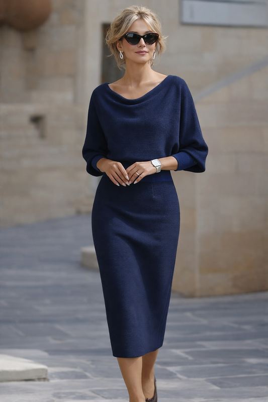 Elyvarra | Draped Sleeve Midi Knit Dress