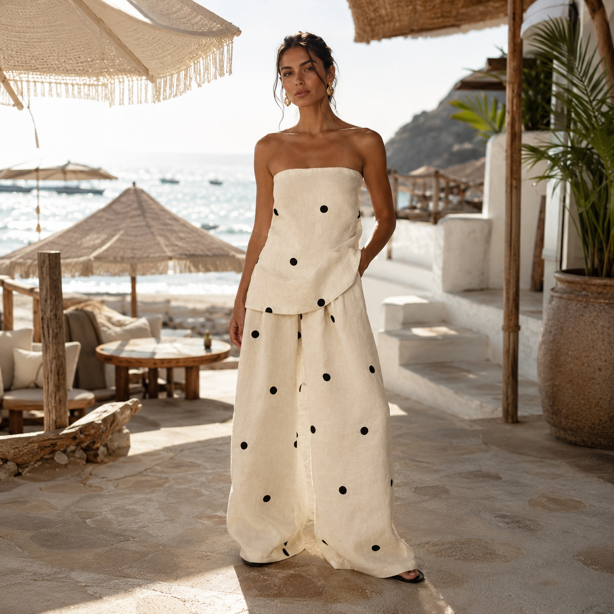 Maelis | Polka Dot Strapless Two Piece Set