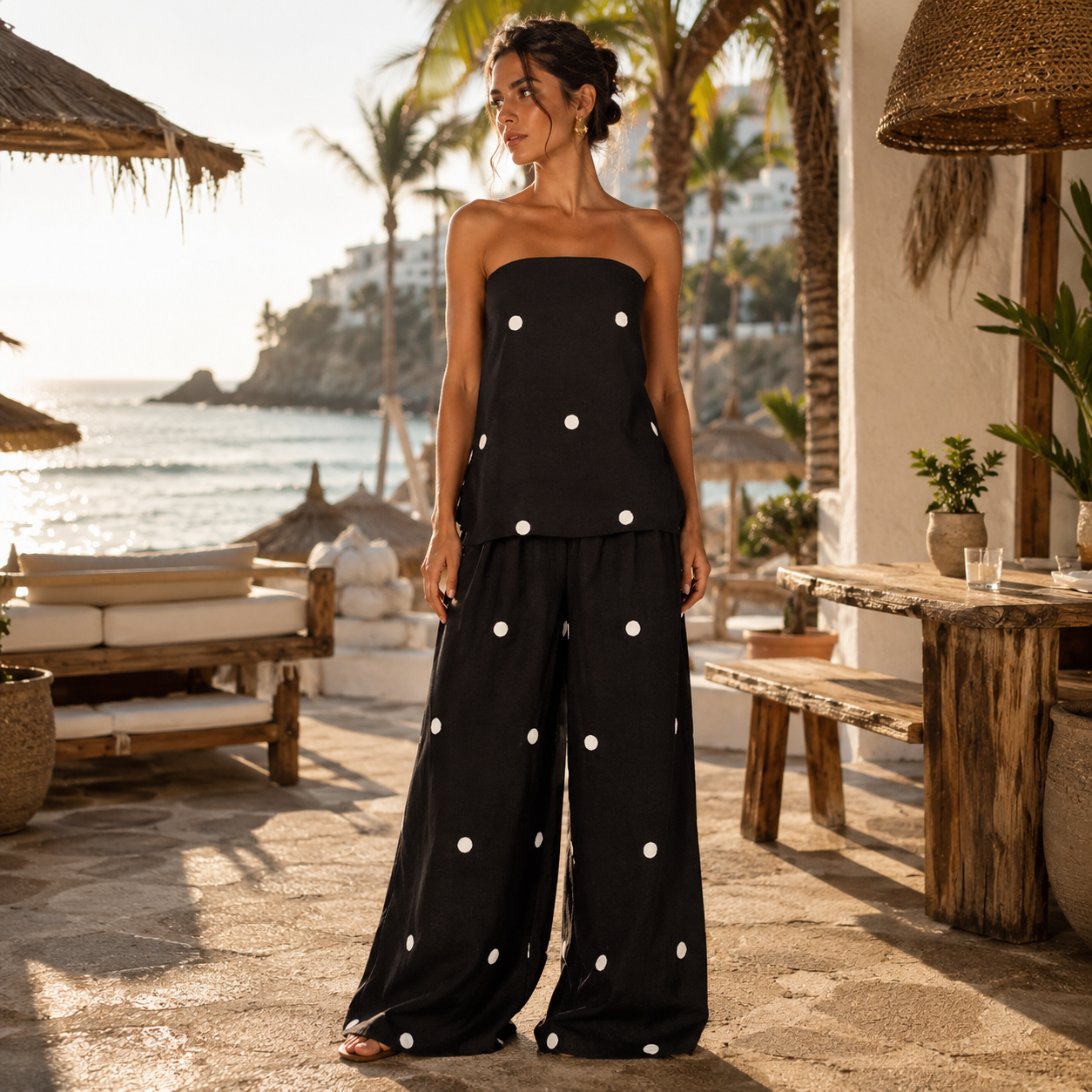 Maelis | Polka Dot Strapless Two Piece Set