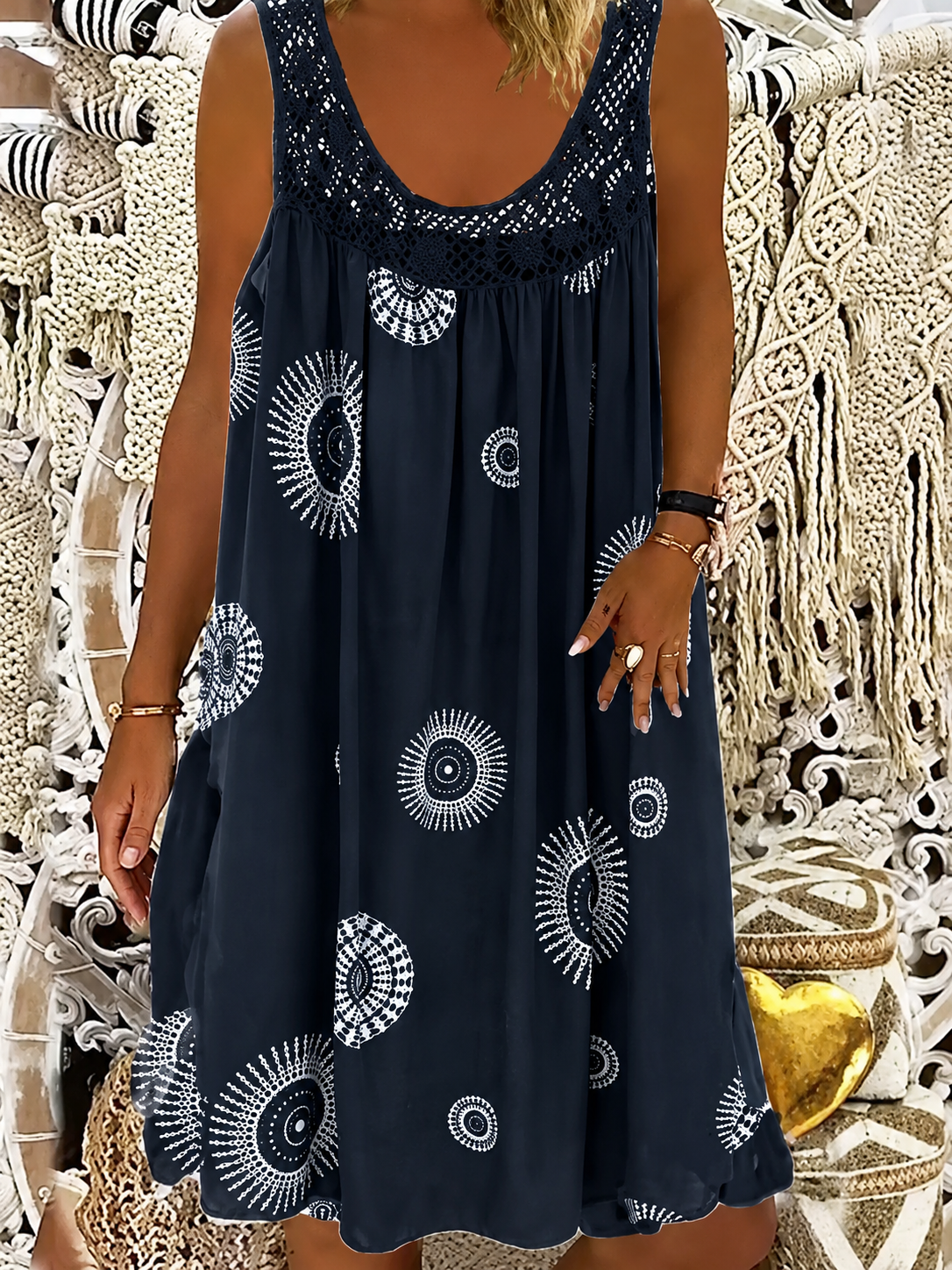 Meridia | Bohemian Print Sleeveless Swing Dress
