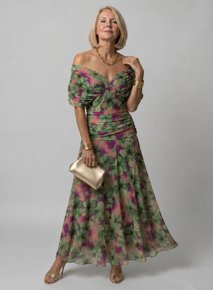 Sylvera | Romantic Print Evening Midi Dress
