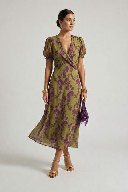 Wynora | Puff Sleeve Botanical Dress