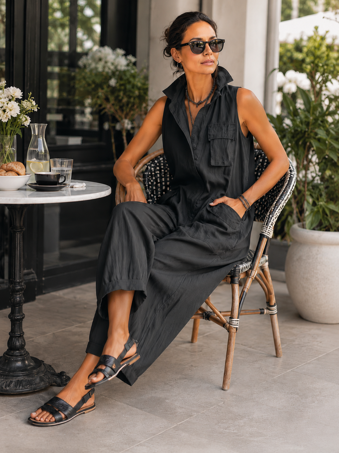 Odalisse | Sleeveless Utility Pocket Jumpsuit
