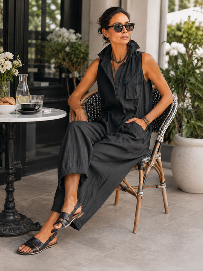 Odalisse | Sleeveless Utility Pocket Jumpsuit