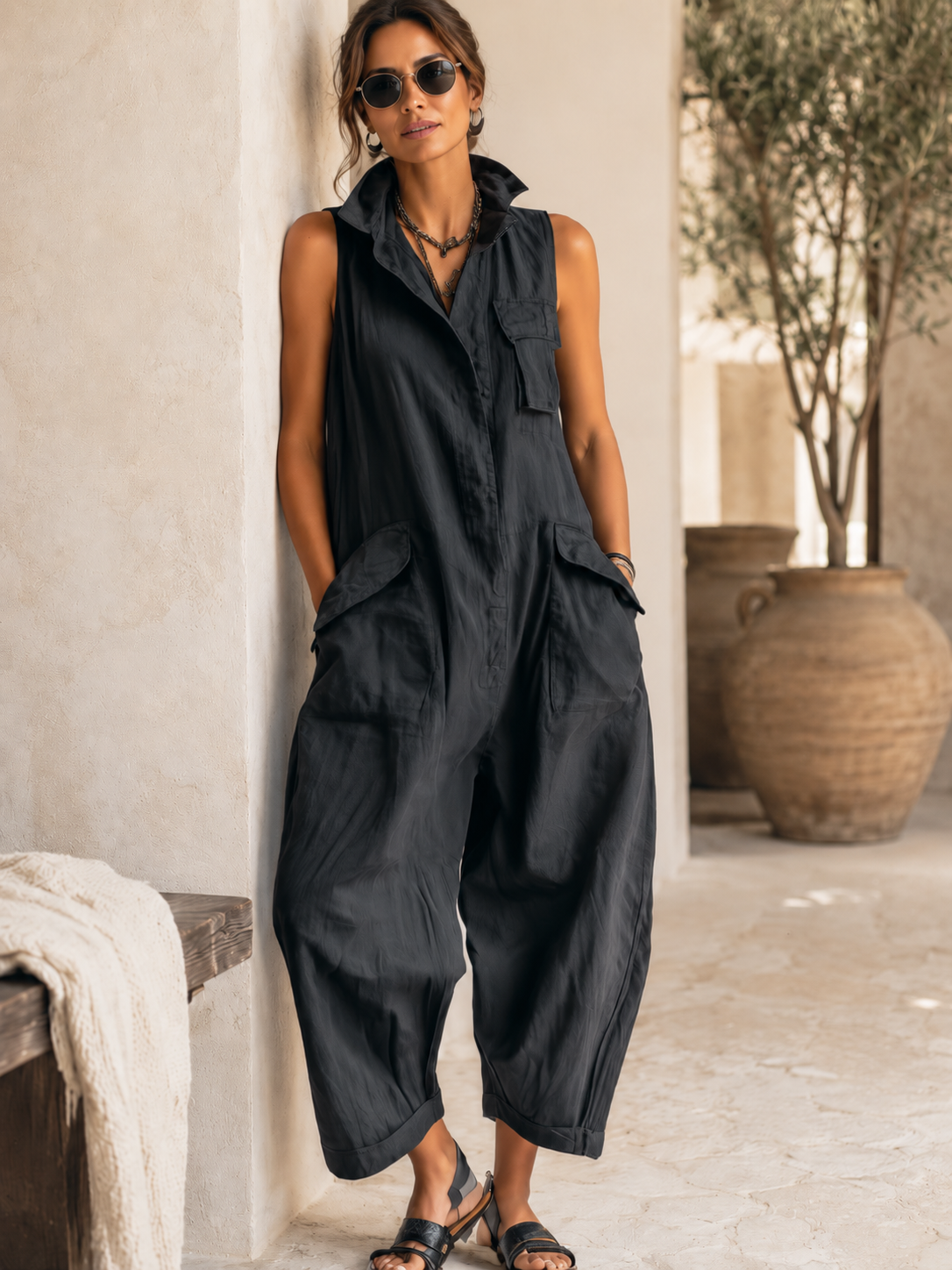 Odalisse | Sleeveless Utility Pocket Jumpsuit