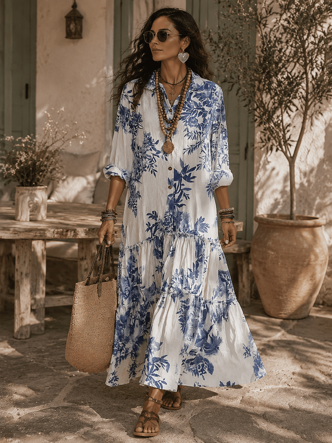 Alizée | Botanical Print Tiered Maxi Dress