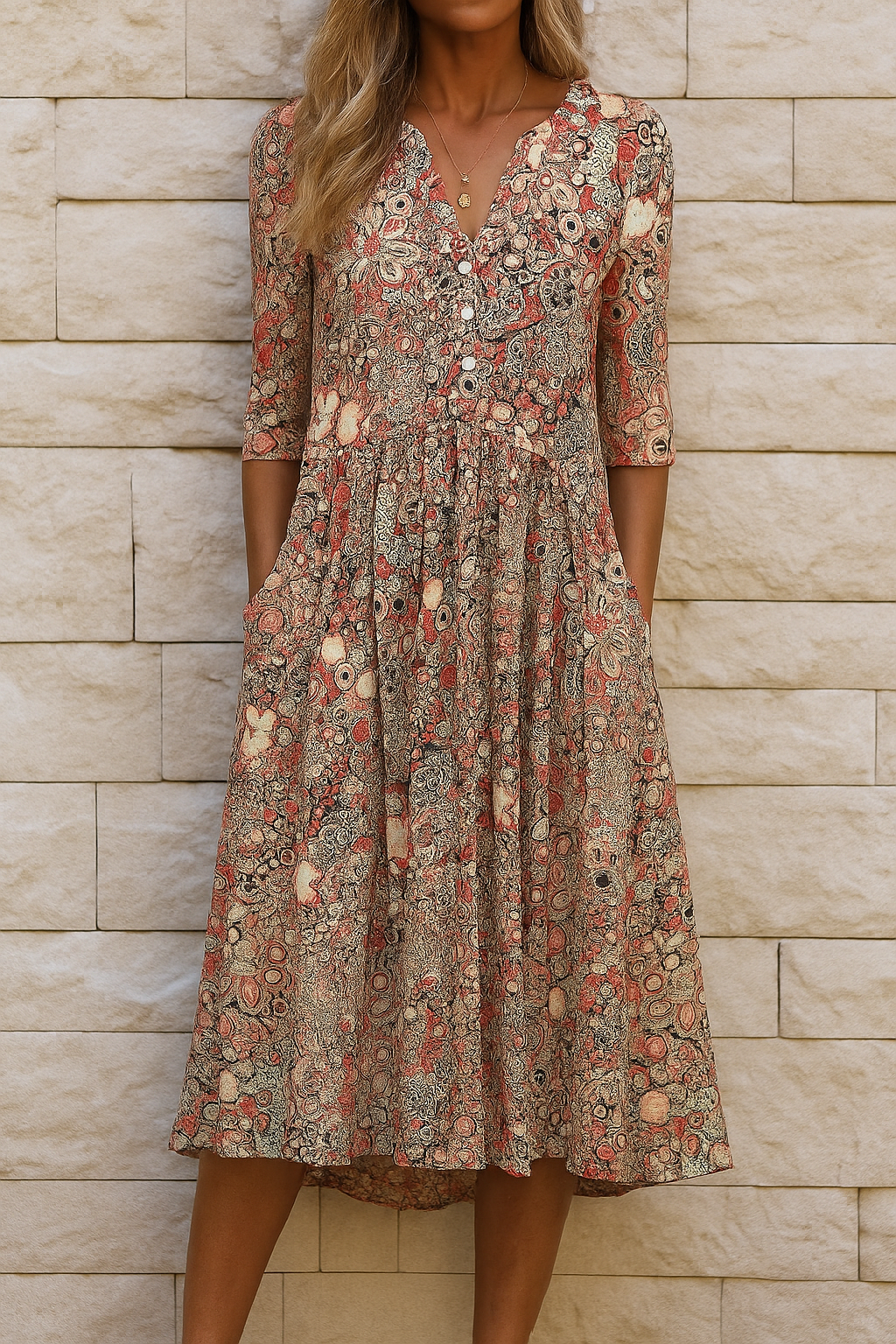 Elyravelle | Printed Button Front Midi Dress