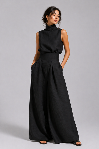 Marisol | Sleeveless High Neck Wide Leg Jumpsuit