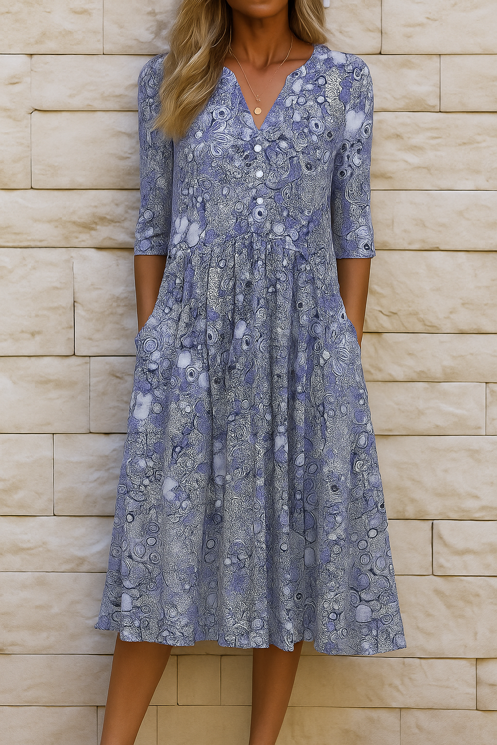 Elyravelle | Printed Button Front Midi Dress