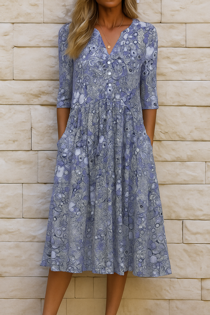 Elyravelle | Printed Button Front Midi Dress