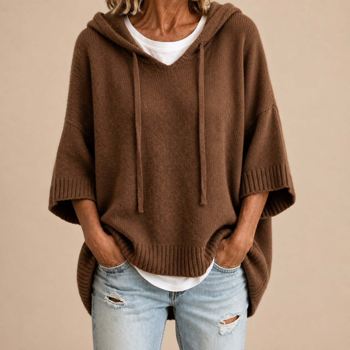 Rovenna | Relaxed Drop Shoulder Knit Hoodie