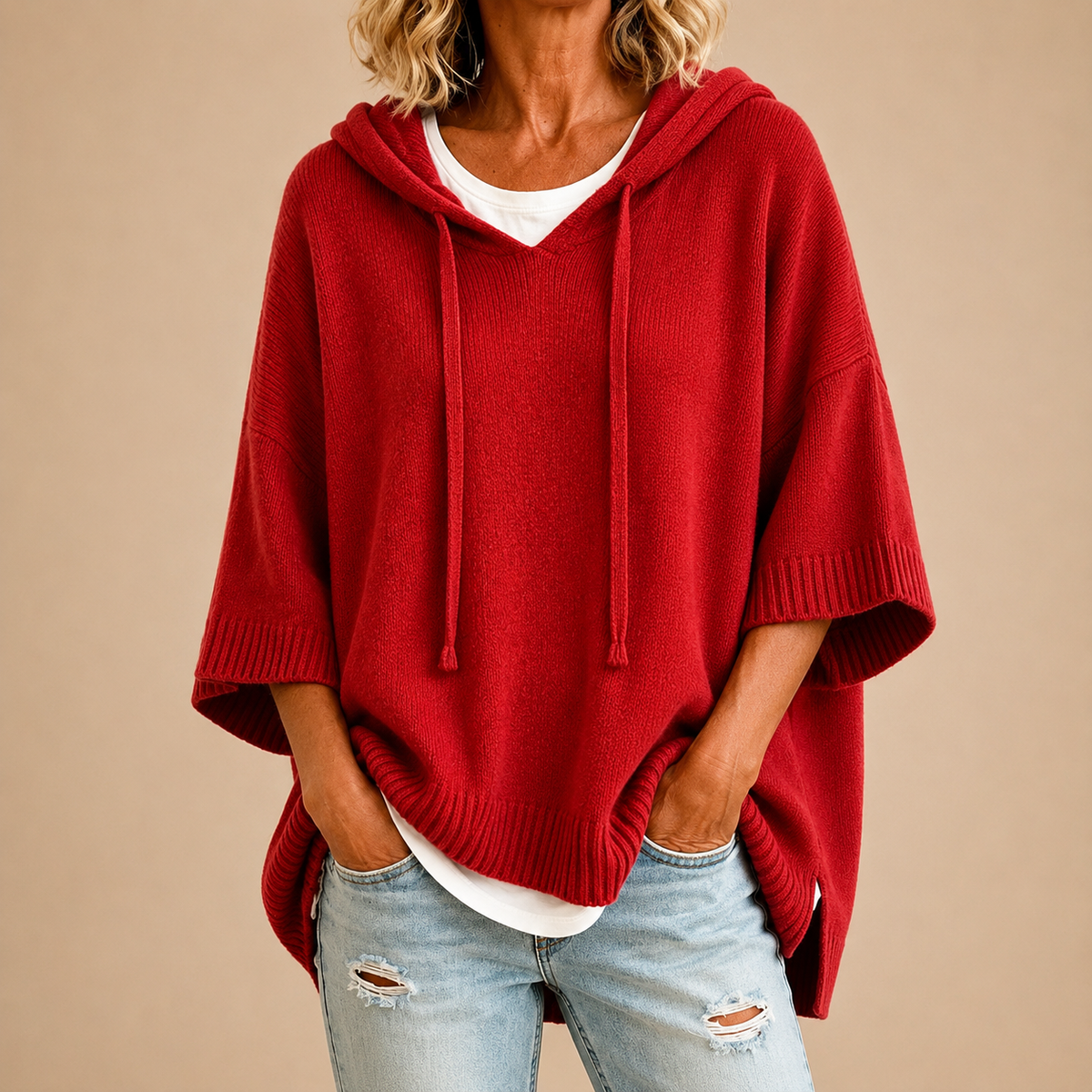 Rovenna | Relaxed Drop Shoulder Knit Hoodie