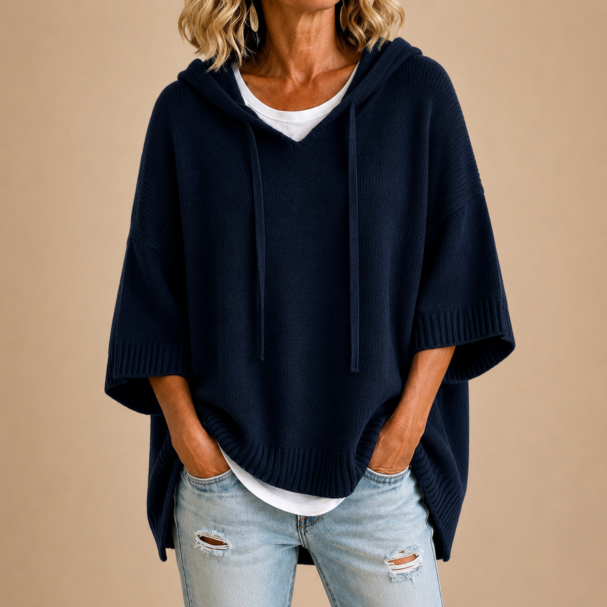 Rovenna | Relaxed Drop Shoulder Knit Hoodie