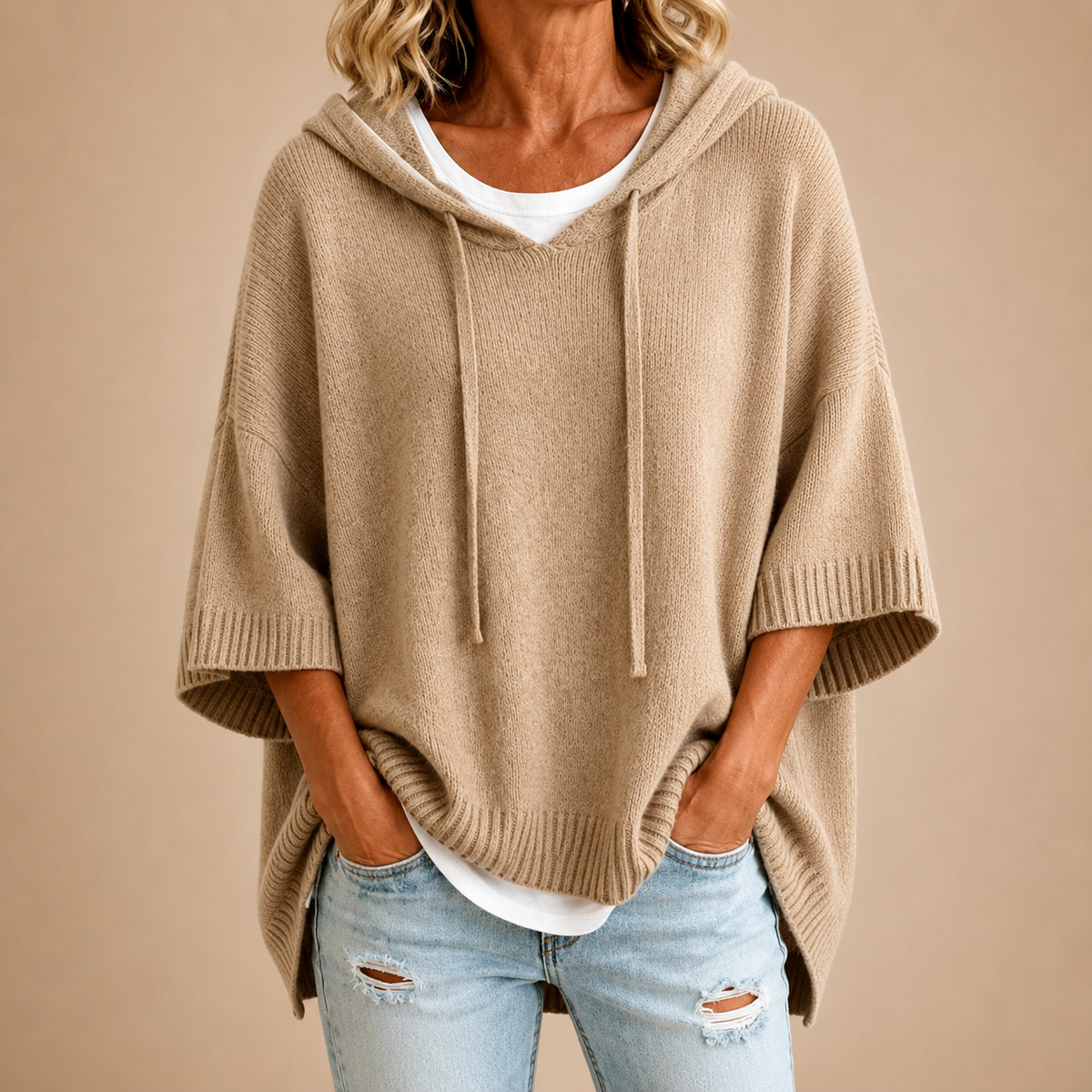 Rovenna | Relaxed Drop Shoulder Knit Hoodie