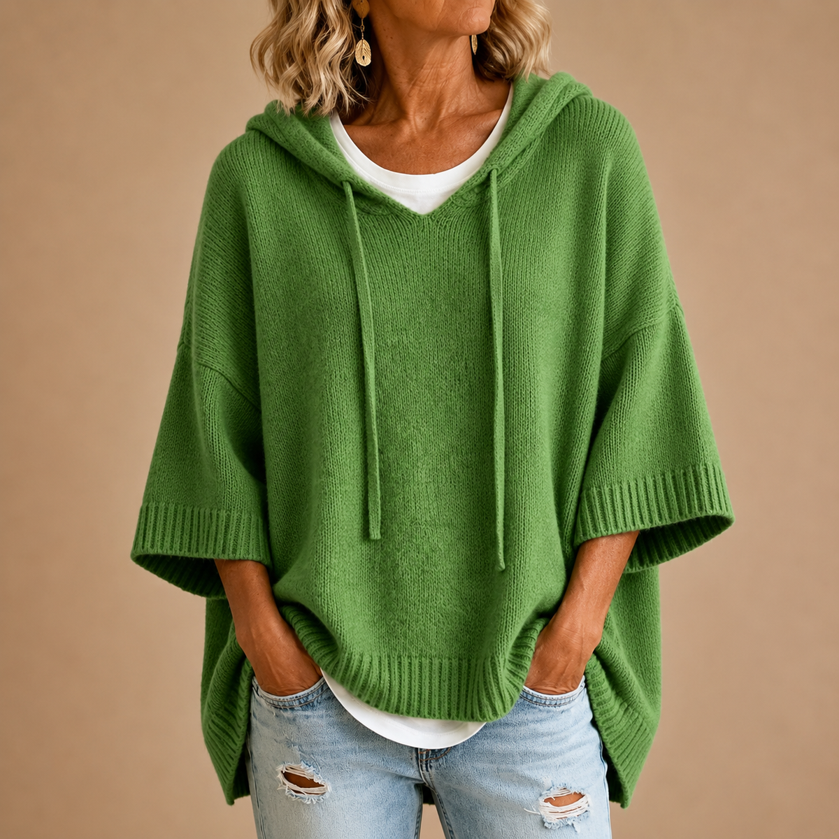 Rovenna | Relaxed Drop Shoulder Knit Hoodie