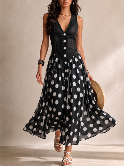 Ameliora | Mixed Media Polka Dot Dress