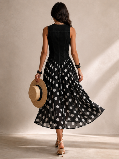 Ameliora | Mixed Media Polka Dot Dress