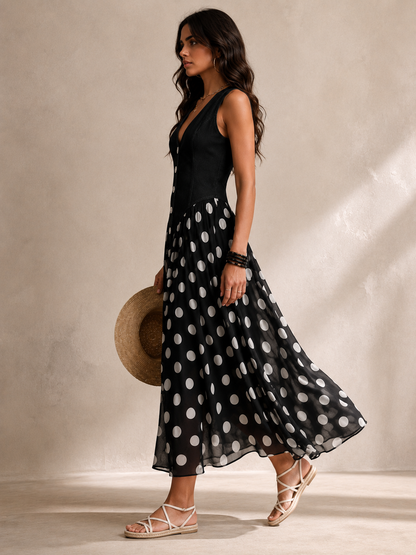 Ameliora | Mixed Media Polka Dot Dress