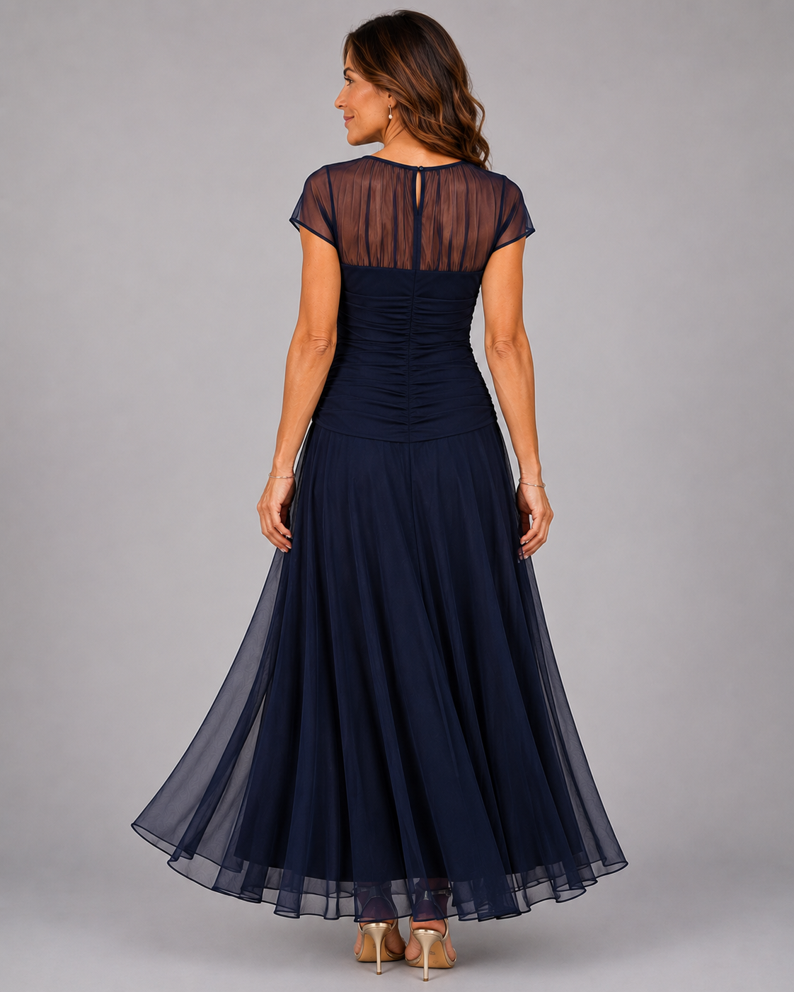 Liviana | Elegant Mesh Overlay Evening Dress