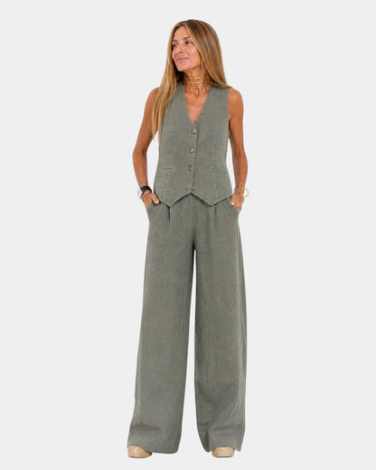Solenna | Sleeveless Vest and Wide Leg Trouser Set