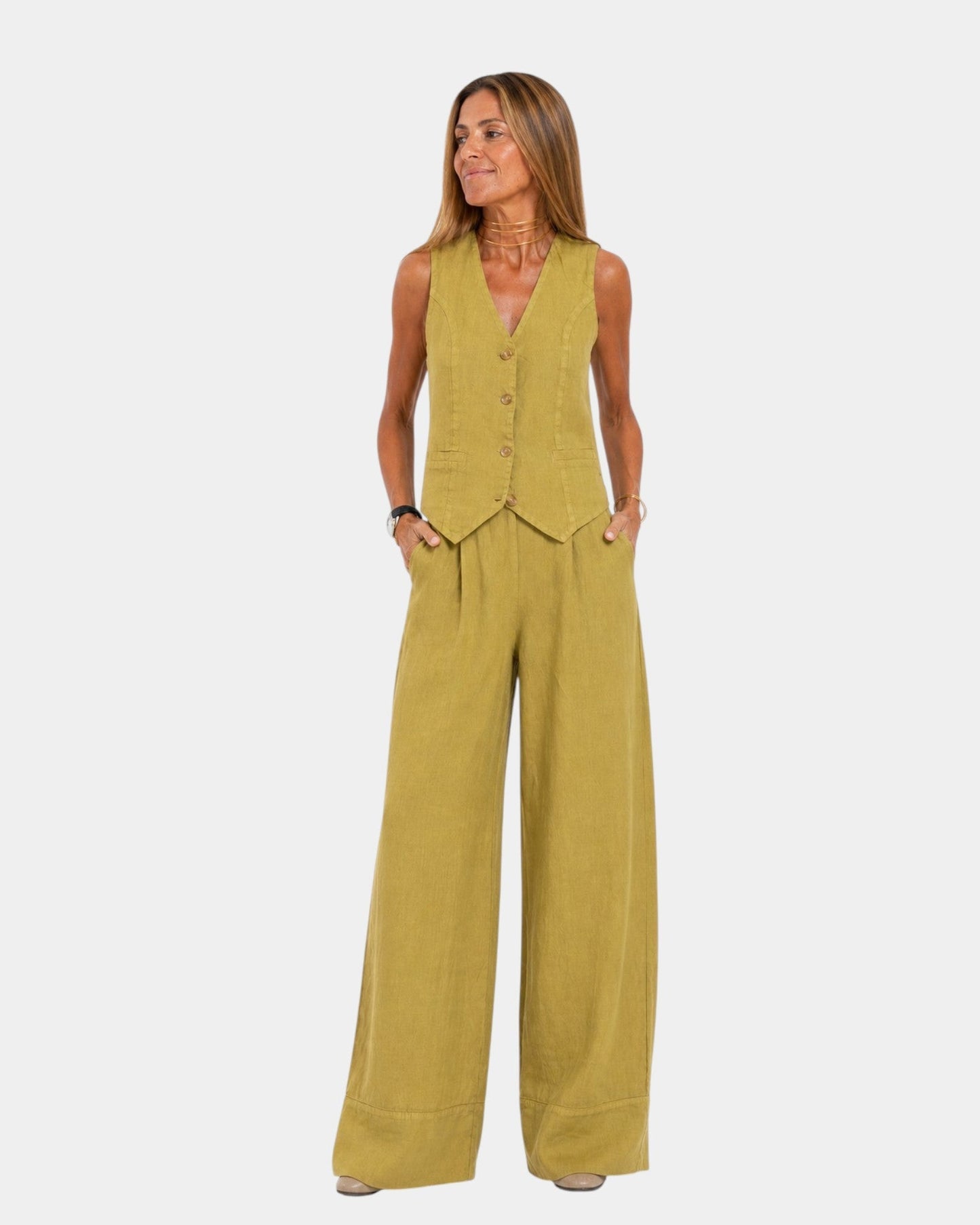 Solenna | Sleeveless Vest and Wide Leg Trouser Set