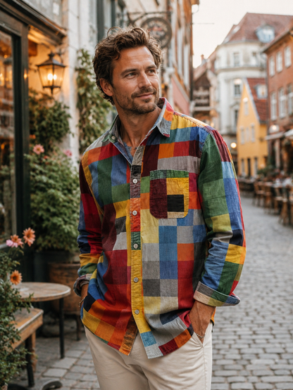 Caldrick | Patchwork Plaid Casual Button Shirt