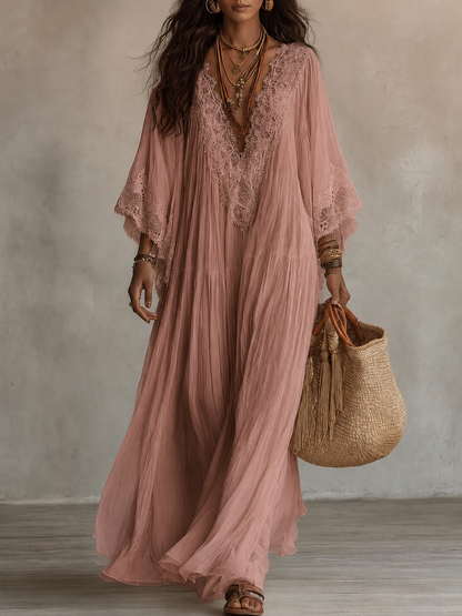 Quintessa | Bohemian Lace V Neck Maxi Dress