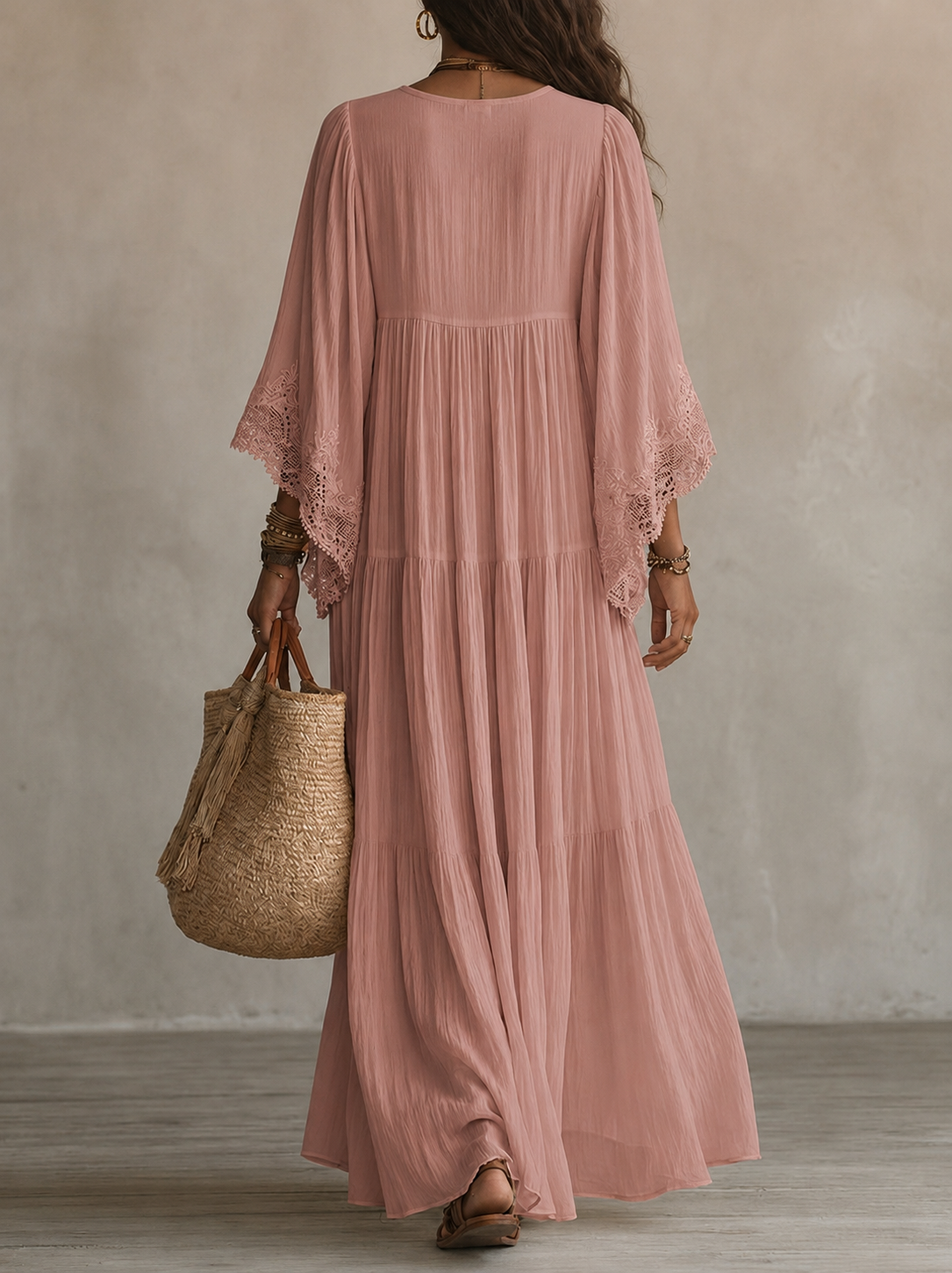 Quintessa | Bohemian Lace V Neck Maxi Dress