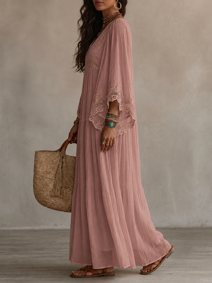 Quintessa | Bohemian Lace V Neck Maxi Dress