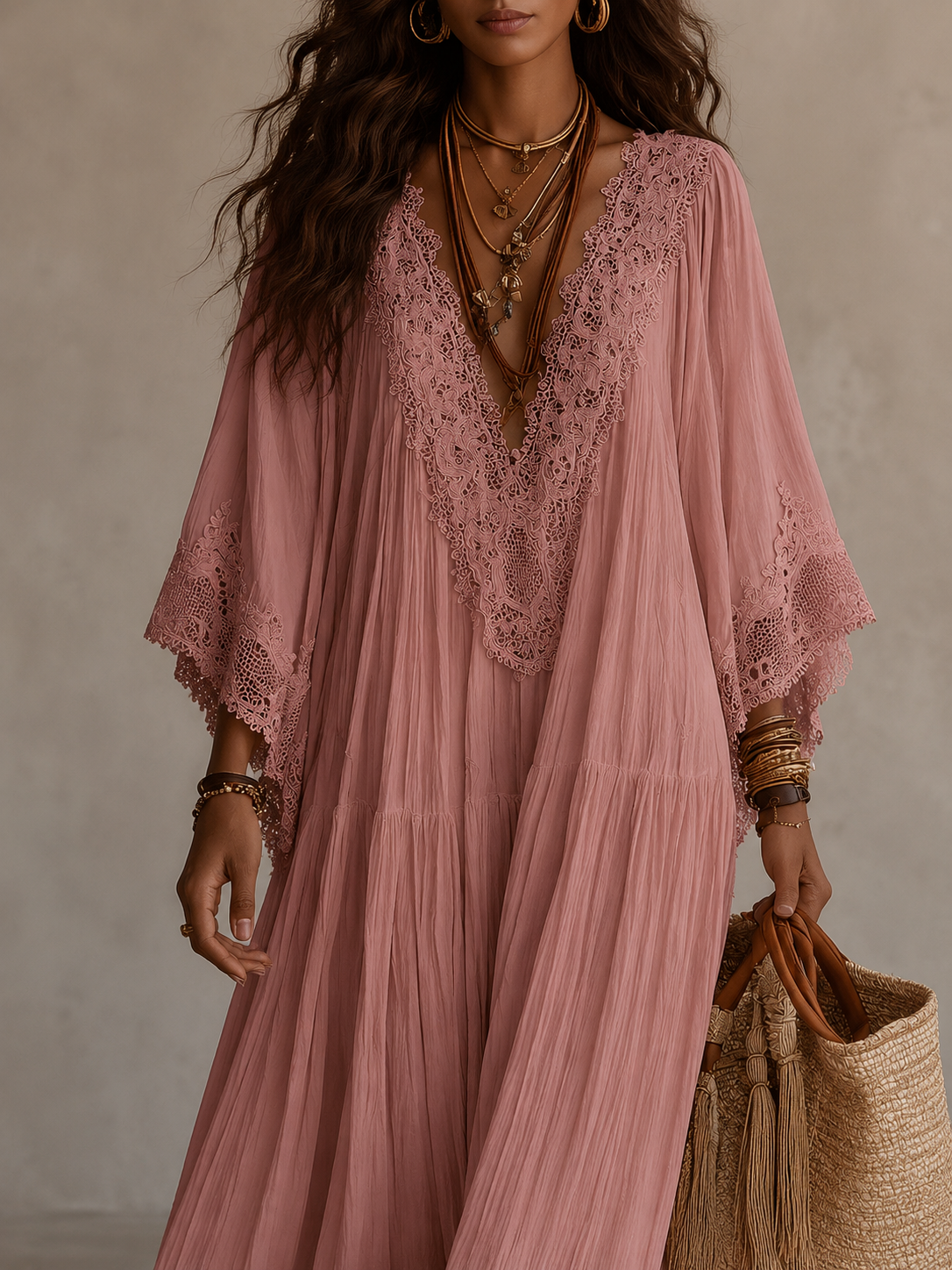 Quintessa | Bohemian Lace V Neck Maxi Dress