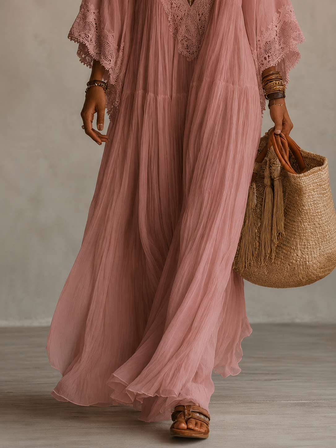 Quintessa | Bohemian Lace V Neck Maxi Dress